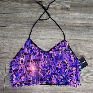 NWT! Fringe Crop Halter Top